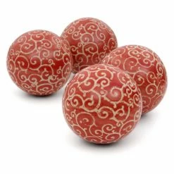 Best Pirce 👍 Spheres & Orbs Oriental Furniture 4 Piece Vines Porcelain Ball Set - Red / Beige 🤩
