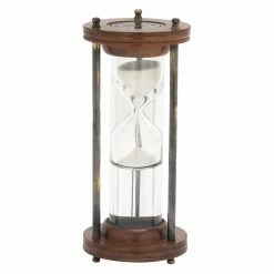 Best Pirce 😀 Hourglass DecMode Traditional Mango And Glass Floating Sand Timer With Brass Medallions 🔥